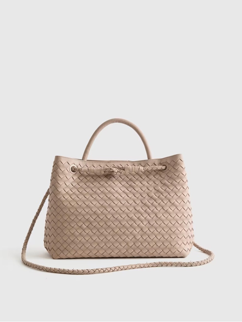 Quince Woven Leather Satchel in blush